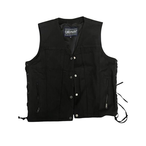 Men's Black Denim Motorcycle Vest XL Snap Closure - Picture 1 of 6